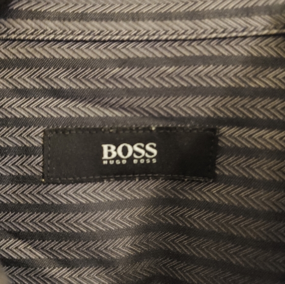 Hugo Boss Long Sleeve Mens Gray Striped Button Up Sharp Fit 16 34-36 - Picture 2 of 6